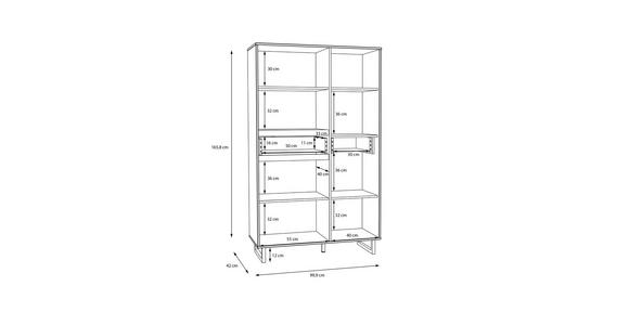 VITRINE  in Schwarz, Eichefarben - Eichefarben/Schwarz, KONVENTIONELL, Glas/Holzwerkstoff (99,9/165,8/42cm) - Hom`in