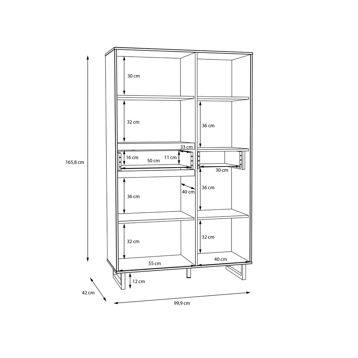 VITRINE in Schwarz, Eichefarben  - Eichefarben/Schwarz, KONVENTIONELL, Glas/Holzwerkstoff (99,9/165,8/42cm) - Hom`in