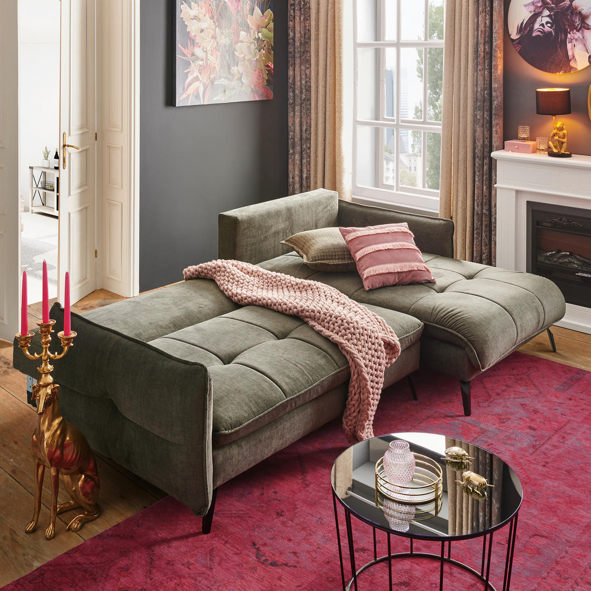 ECKSOFA in Flachgewebe Dunkelbraun  273/180 cm  - Dunkelbraun/Schwarz, LIFESTYLE, Textil/Metall (273/180cm) - Hom`in