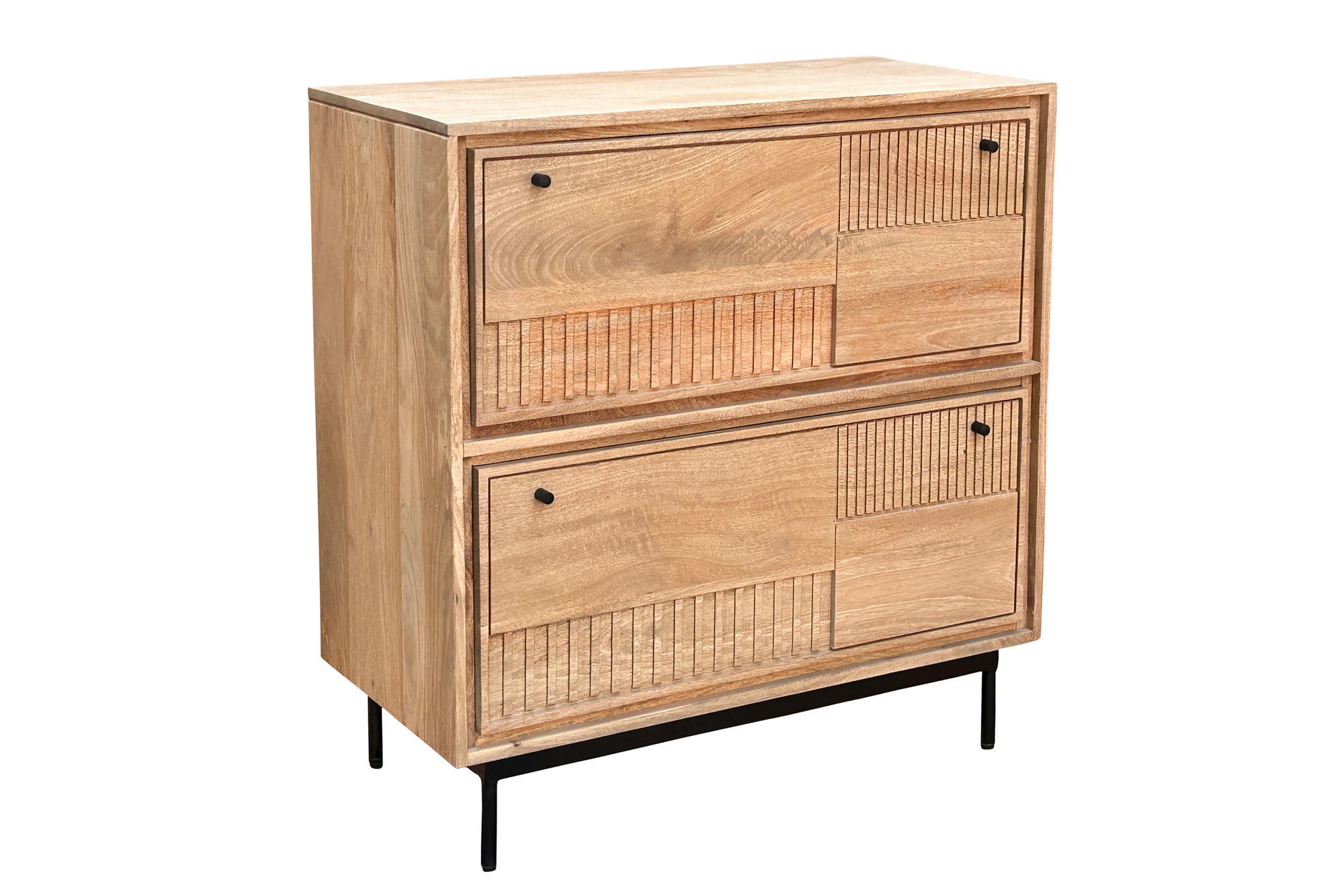 SCHUHSCHRANK Mangoholz massiv Naturfarben, Schwarz  - Schwarz/Naturfarben, Design, Holz/Metall (85/90/40cm) - MID.YOU