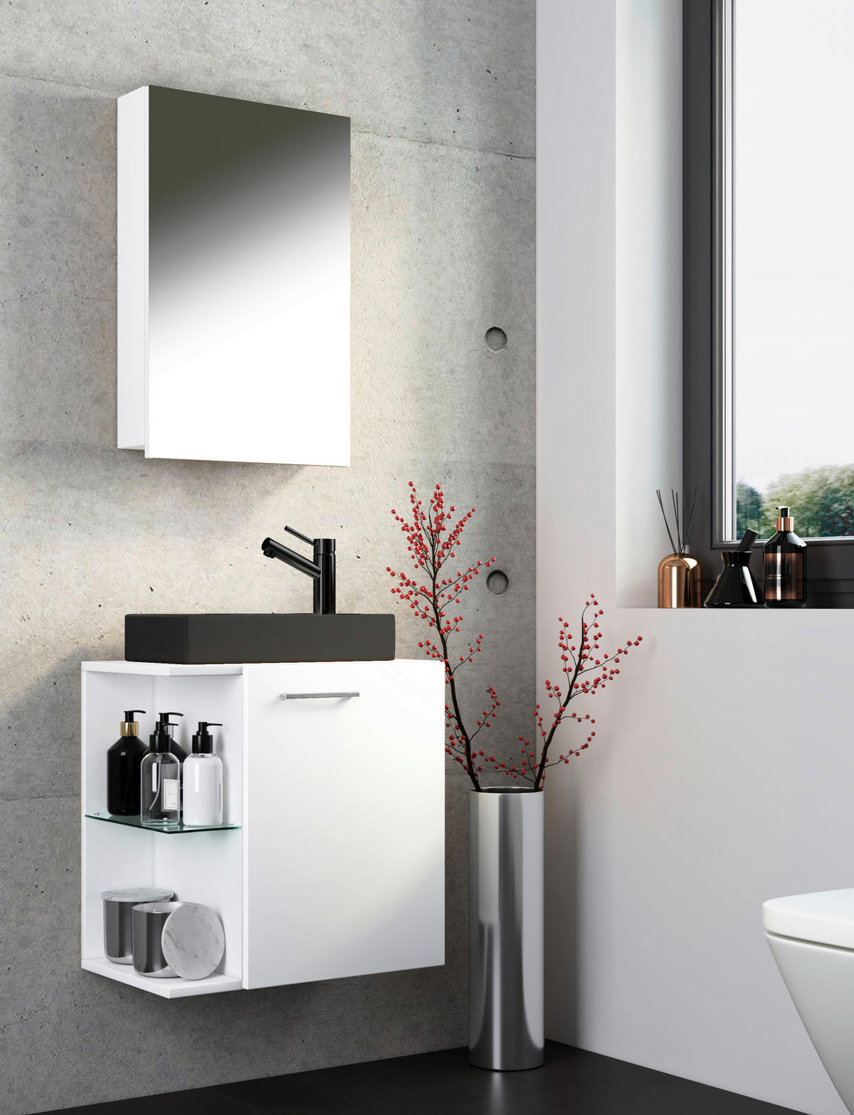 GÄSTBADRUM 52 cm  - vit/silver, Modern, metall/trämaterial (52cm) - MID.YOU