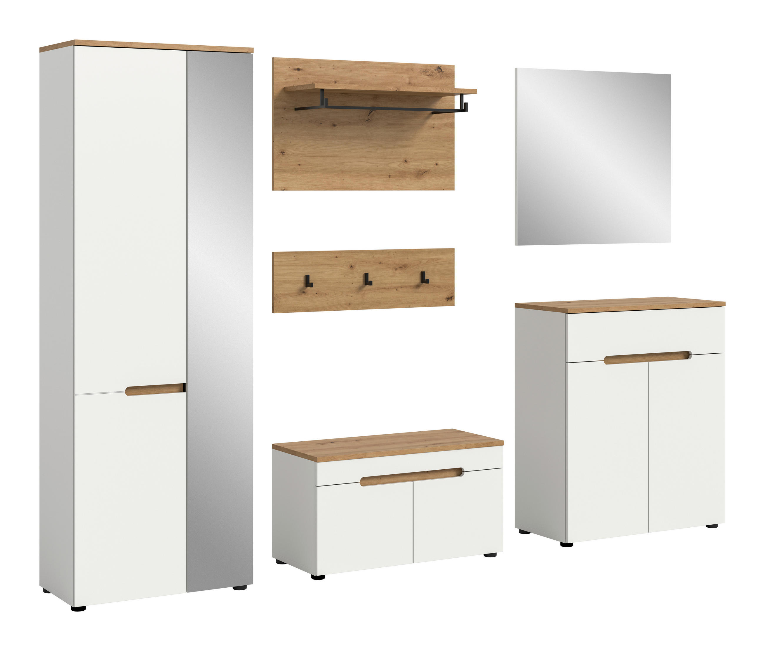 GARDEROBE 5-teilig  in 255/190/37 cm  - Weiß/Eiche Artisan, Design, Holzwerkstoff (255/190/37cm) - MID.YOU