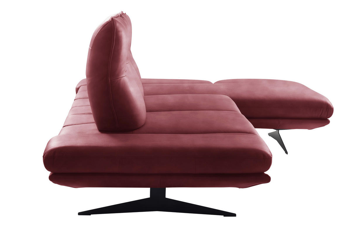 ECKSOFA Kirschrot Echtleder Armteilverstellung, Kopfteilverstellung, Sitztiefenverstellung  - Schwarz/Kirschrot, Design, Leder/Metall (291/180cm) - Celina Home