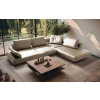 ECKSOFA Creme Echtleder  - Creme/Schwarz, Design, Leder/Metall (306/237cm) - Livetastic