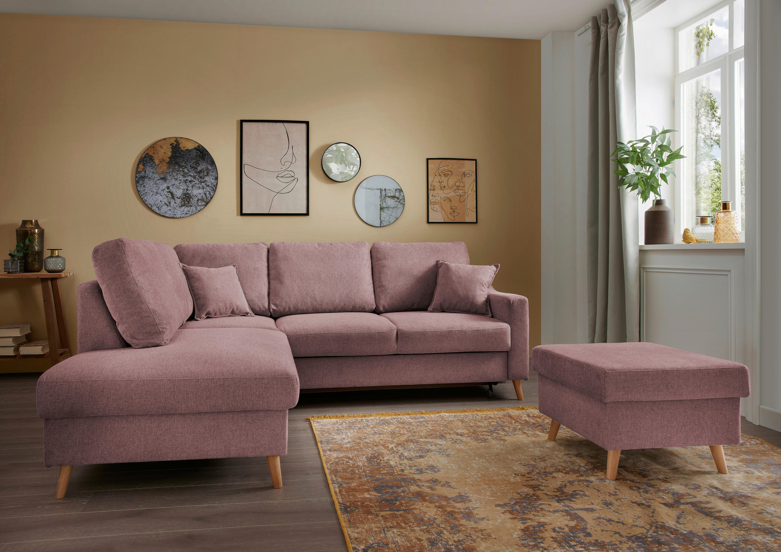 ECKSOFA Rosa Struktur - Naturfarben/Rosa, KONVENTIONELL, Holz/Textil (200/230cm) - P & B
