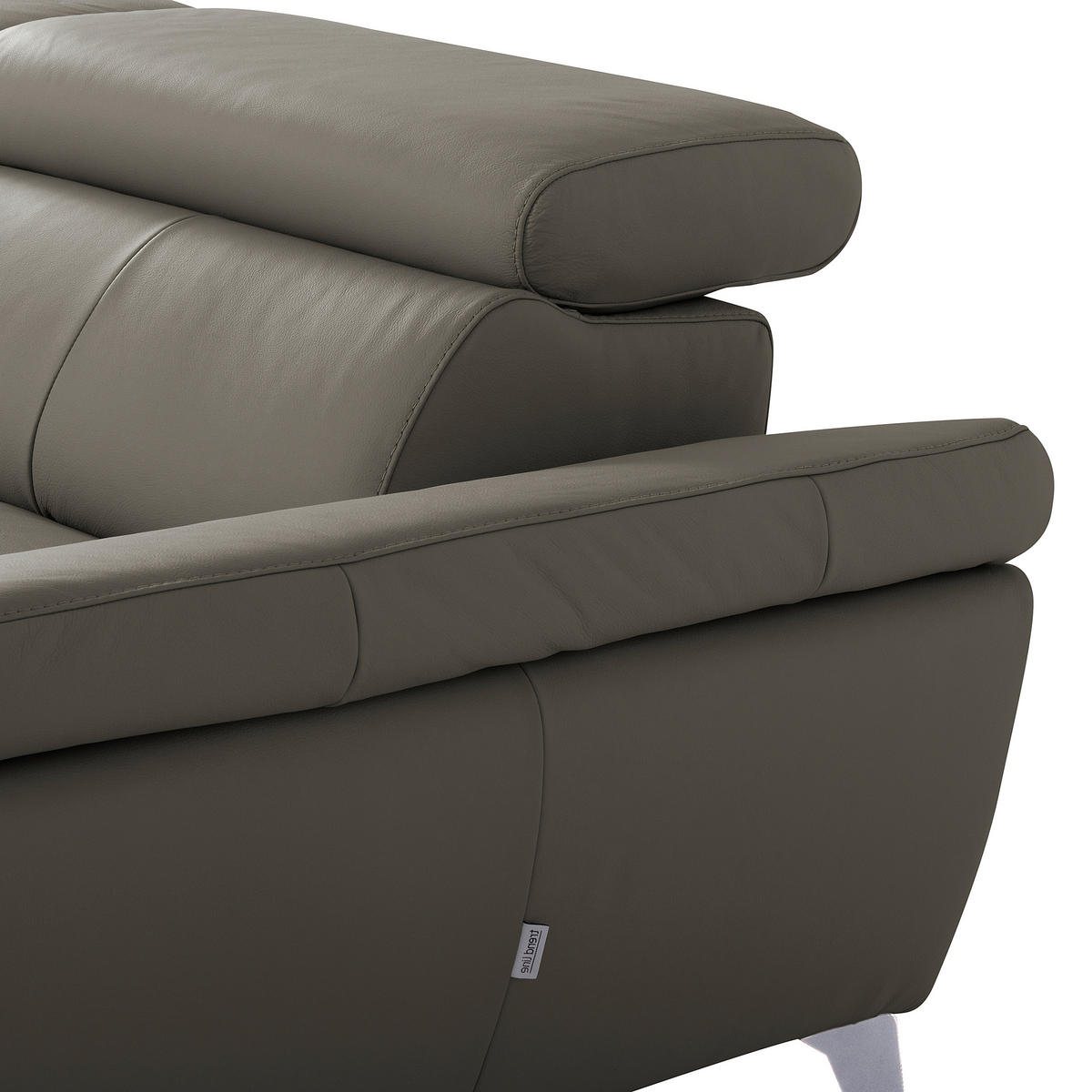 ECKSOFA Lederlook Echtleder Schlammfarben  - Chromfarben/Schlammfarben, Design, Leder/Textil (252/179cm) - Livetastic