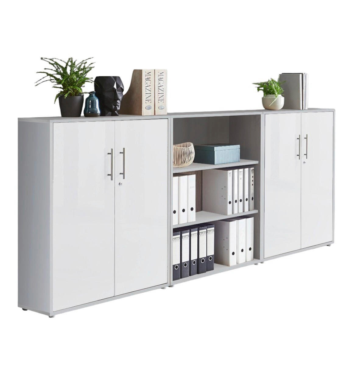 AKTENSCHRANK Grau, Weiß  - Weiß/Grau, MODERN, Holzwerkstoff (253,2/113,6/33cm) - MID.YOU