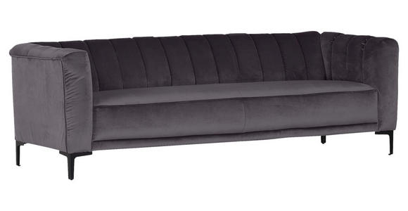 2,5-SITZER  in Samt Dunkelgrau  - Dunkelgrau/Schwarz, Trend, Textil (180/76/87cm) - Ambia Home
