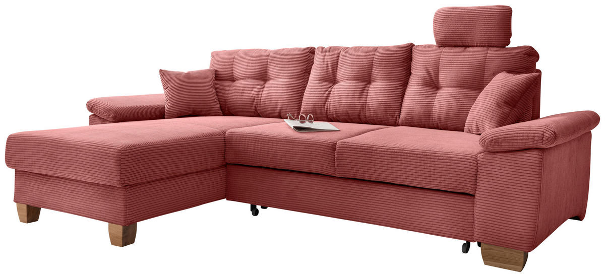 ECKSOFA in Cord Koralle  - Koralle/Naturfarben, Modern, Holz/Textil (176/270cm) - Livetastic