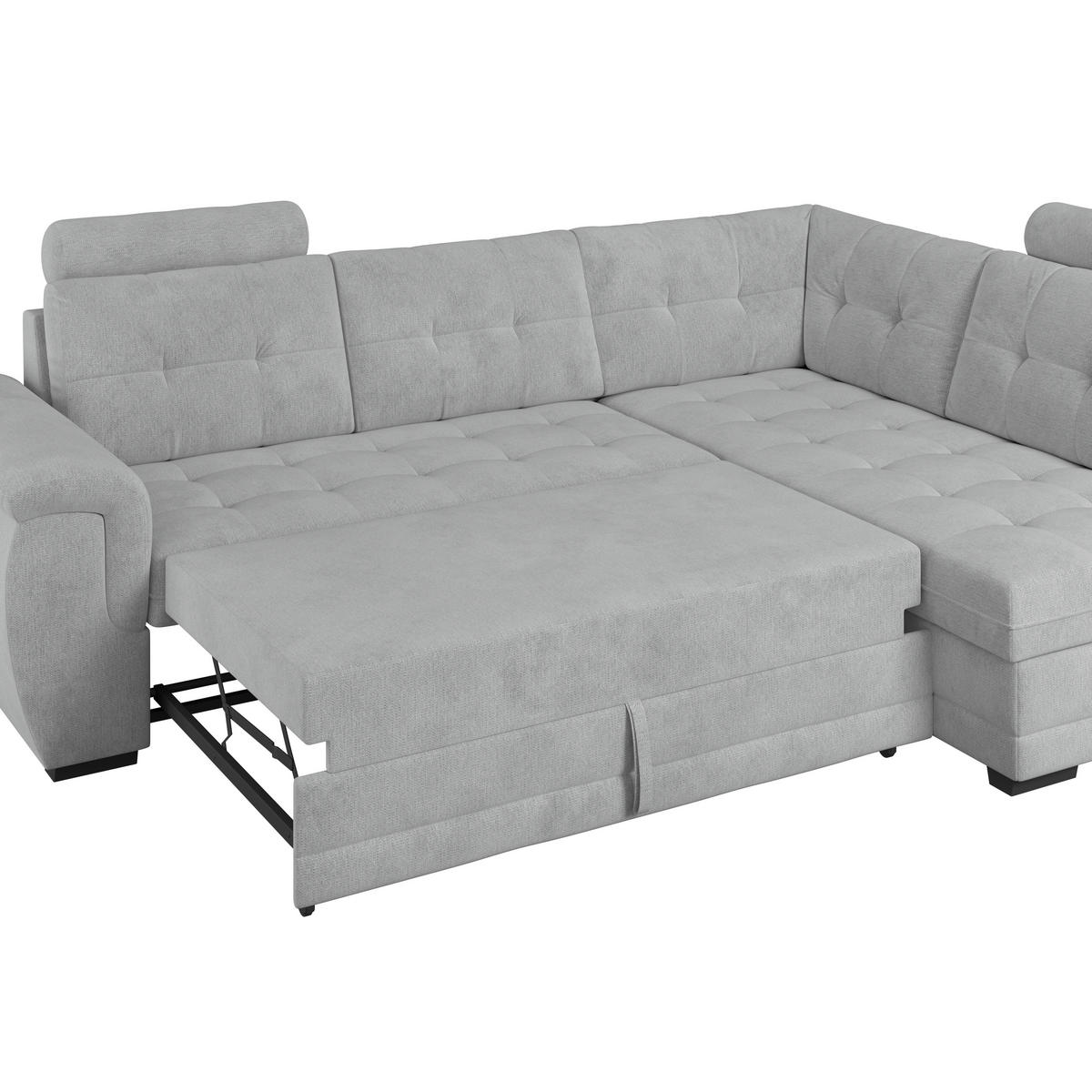 ECKSOFA  Mikrofaser, Struktur Hellgrau  - Hellgrau/Schwarz, Konventionell, Kunststoff/Textil (251/183cm) - MID.YOU