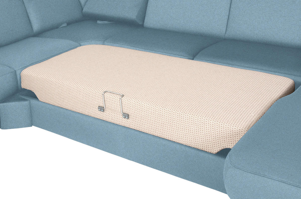 WOHNLANDSCHAFT in Flachgewebe Hellblau  - Chromfarben/Hellblau, Konventionell, Textil/Metall (240/330/163cm) - Beldomo System