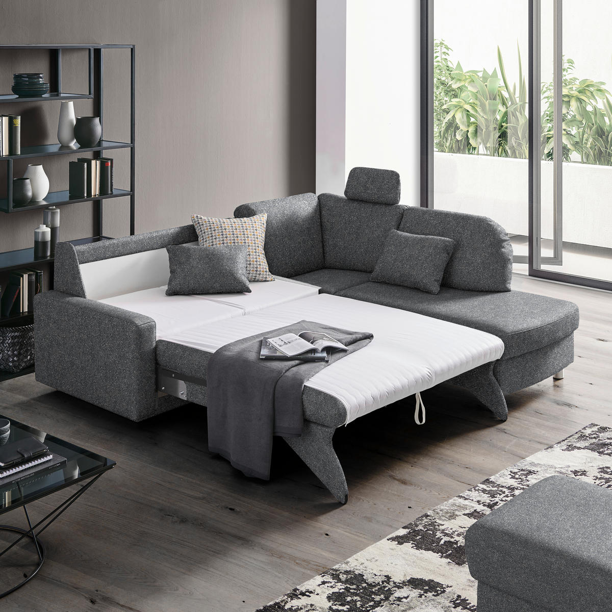 ECKSOFA  in Mikrovelours Grau  227/208 cm  - Alufarben/Grau, KONVENTIONELL, Textil/Metall (227/208cm) - Sedda