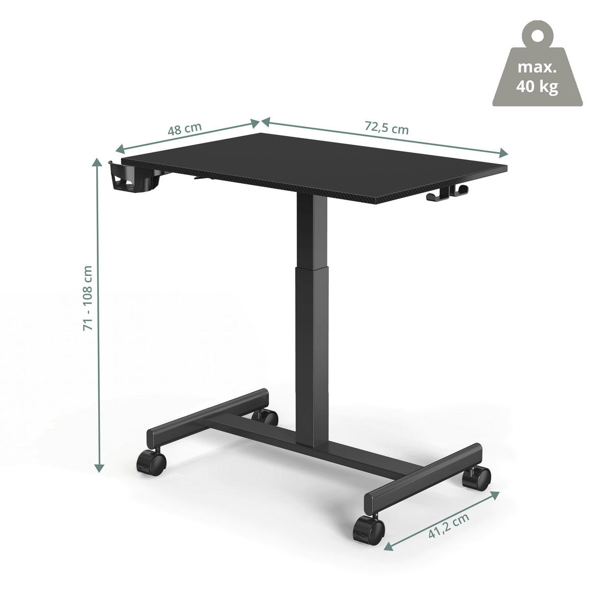 SCHREIBTISCH 72,5/48/71-110 cm Schwarz  - Schwarz, MODERN, Holzwerkstoff/Kunststoff (72,5/48/71-110cm) - MID.YOU