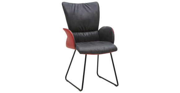 ARMLEHNSTUHL Mikrofaser Echtleder Anthrazit, Rot, Schwarz - Anthrazit/Rot, Design, Leder/Textil (54/96/63,5cm) - Dieter Knoll