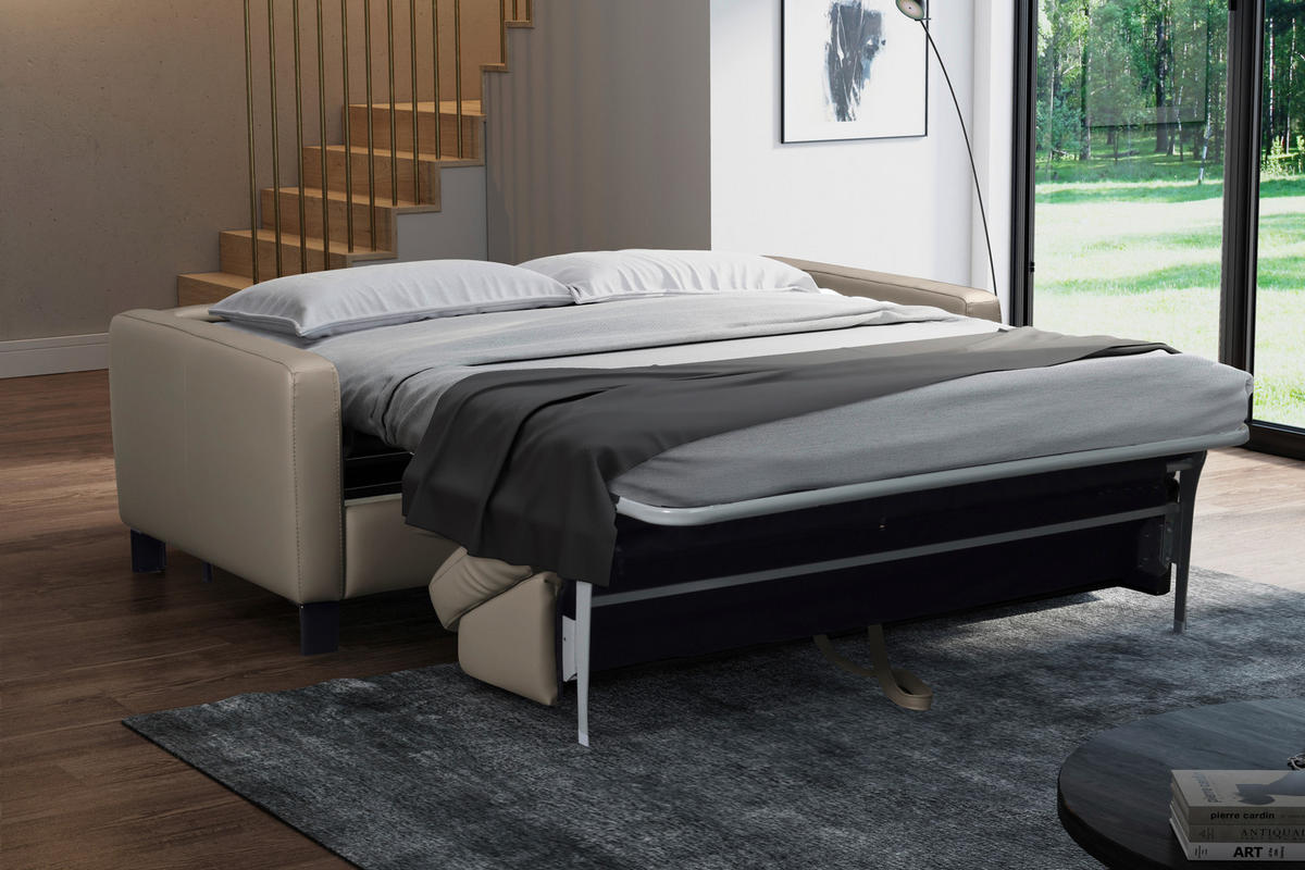 SCHLAFSOFA in Textil, Leder Greige  - Greige/Schwarz, Konventionell, Leder/Textil (190/87/100cm) - Celina Home