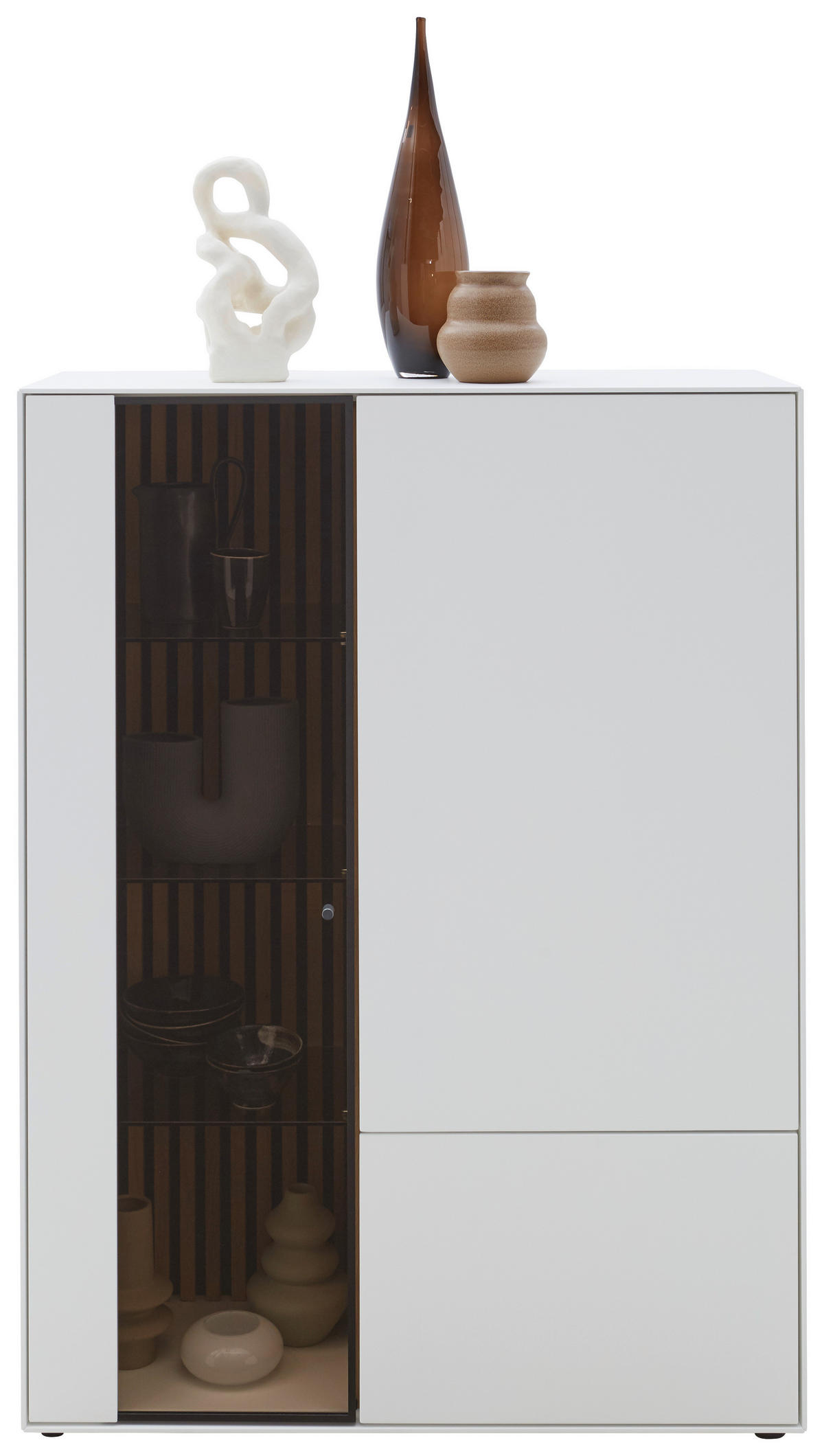 HIGHBOARD Weiss, Eichefarben  103/138/39 cm  - Weiss/Eichefarben, Design, Glas/Holz (103/138/39cm) - Johann Jakob