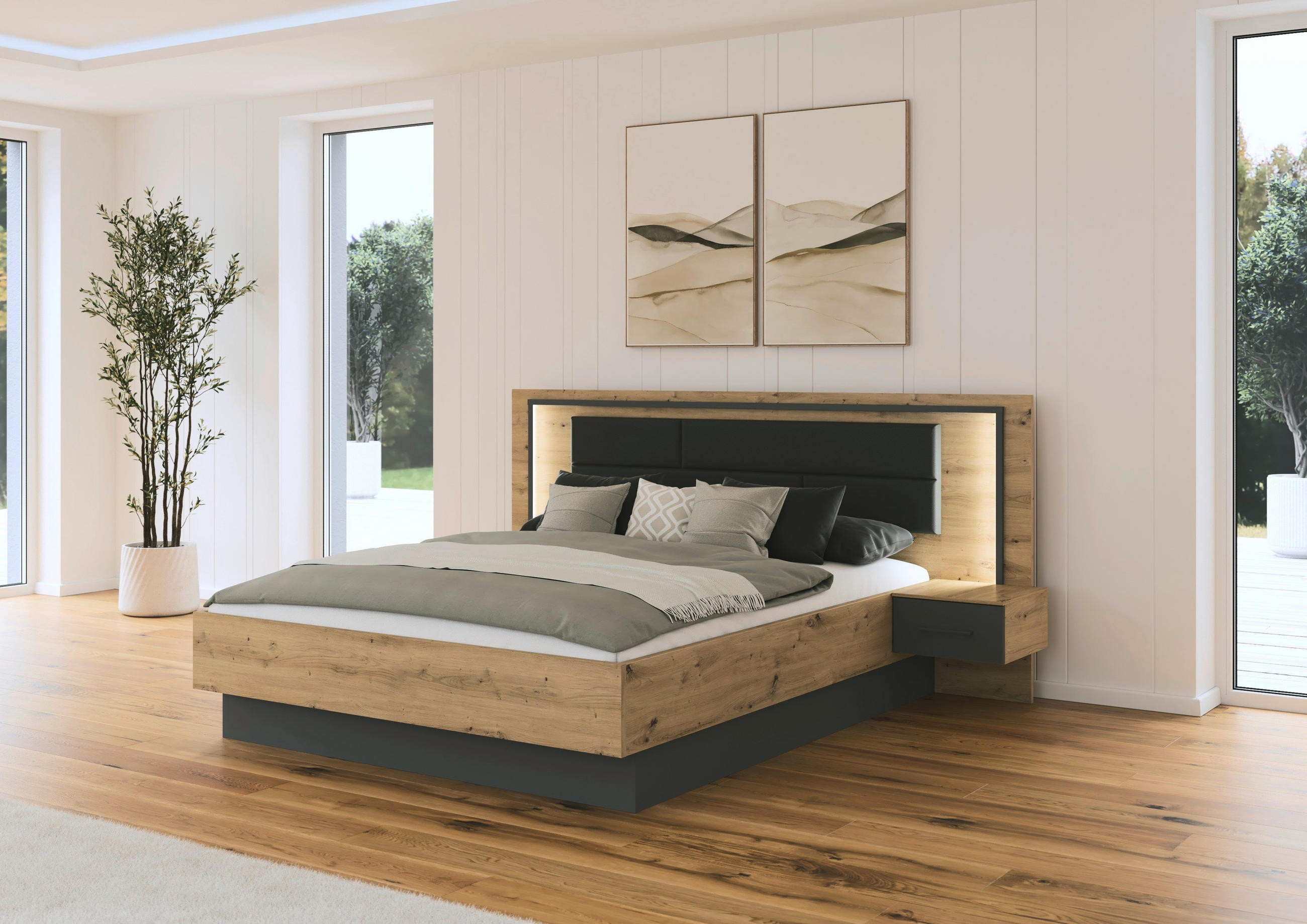 Rauch Möbel POSTELOVÁ SESTAVA, 160/200 cm, šedá, dub artisan