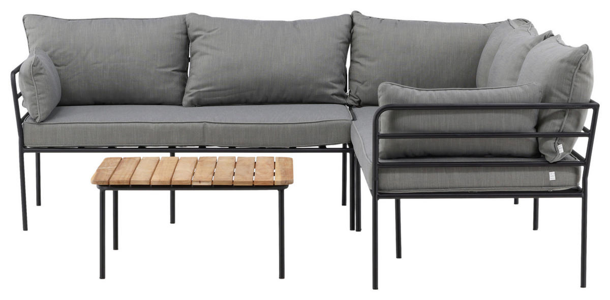 LOUNGEGARNITUR Akazie Stahl  - Schwarz/Grau, KONVENTIONELL, Holz/Metall - Gardenson