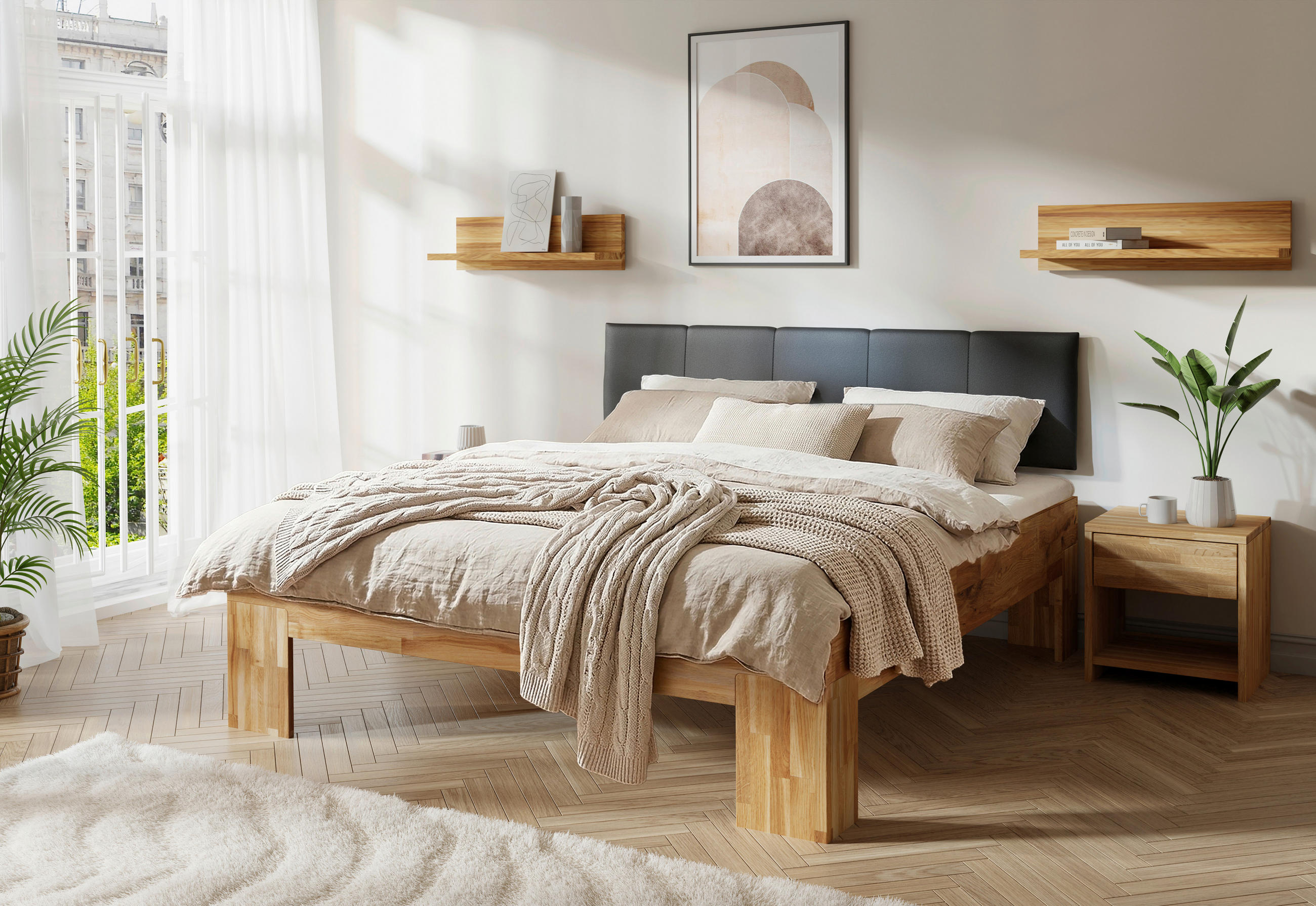 BETT 140/200 cm  in Schwarz, Eichefarben  - Eichefarben/Schwarz, MODERN, Holz/Textil (140/200cm) - MID.YOU