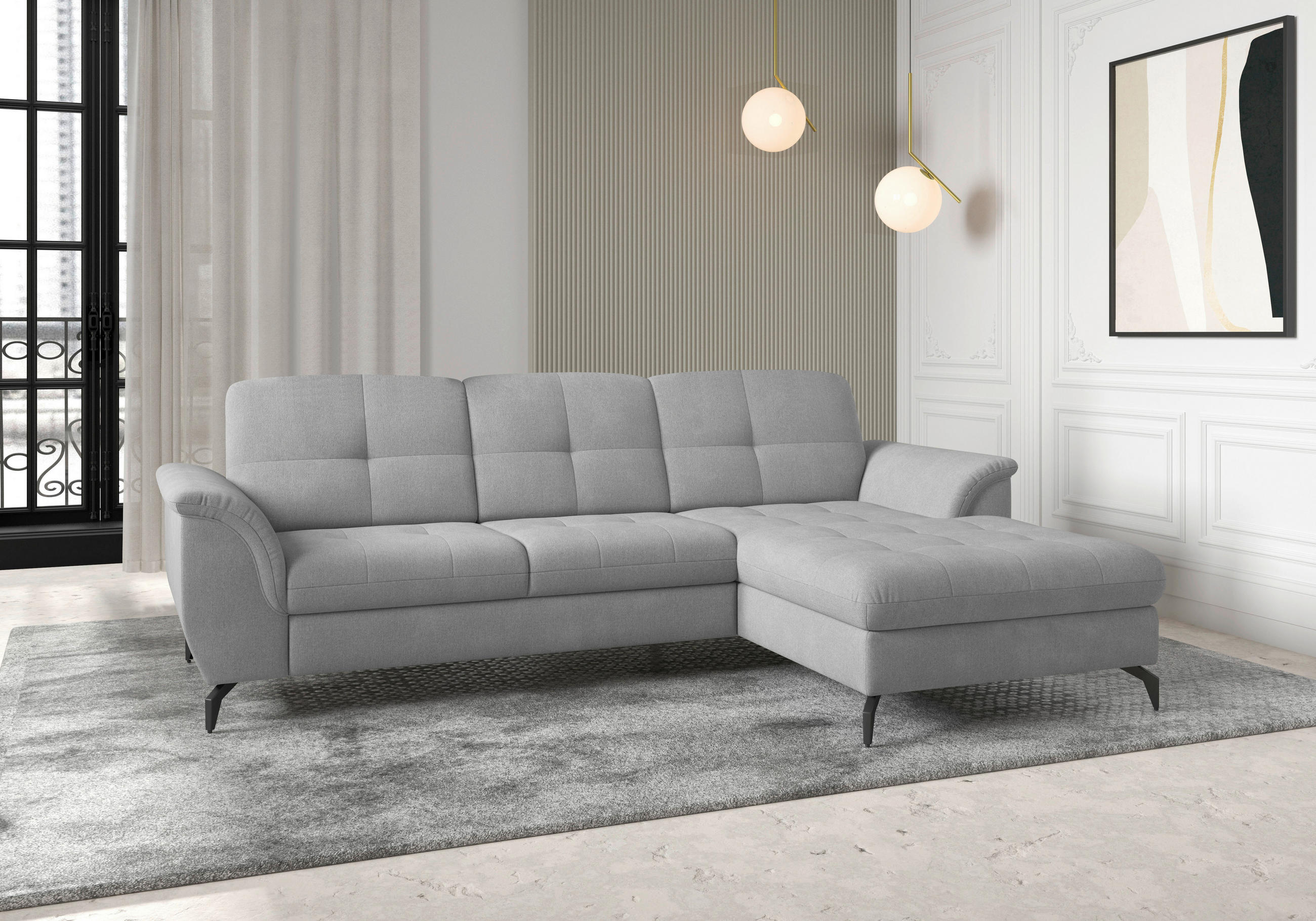 ECKSOFA in Flachgewebe Grau  262/164 cm  - Schwarz/Grau, MODERN, Textil/Metall (262/164cm) - Sit & More