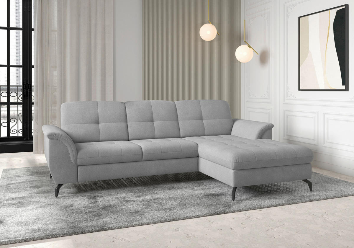 ECKSOFA in Flachgewebe Grau  262/164 cm  - Schwarz/Grau, MODERN, Textil/Metall (262/164cm) - Sit & More