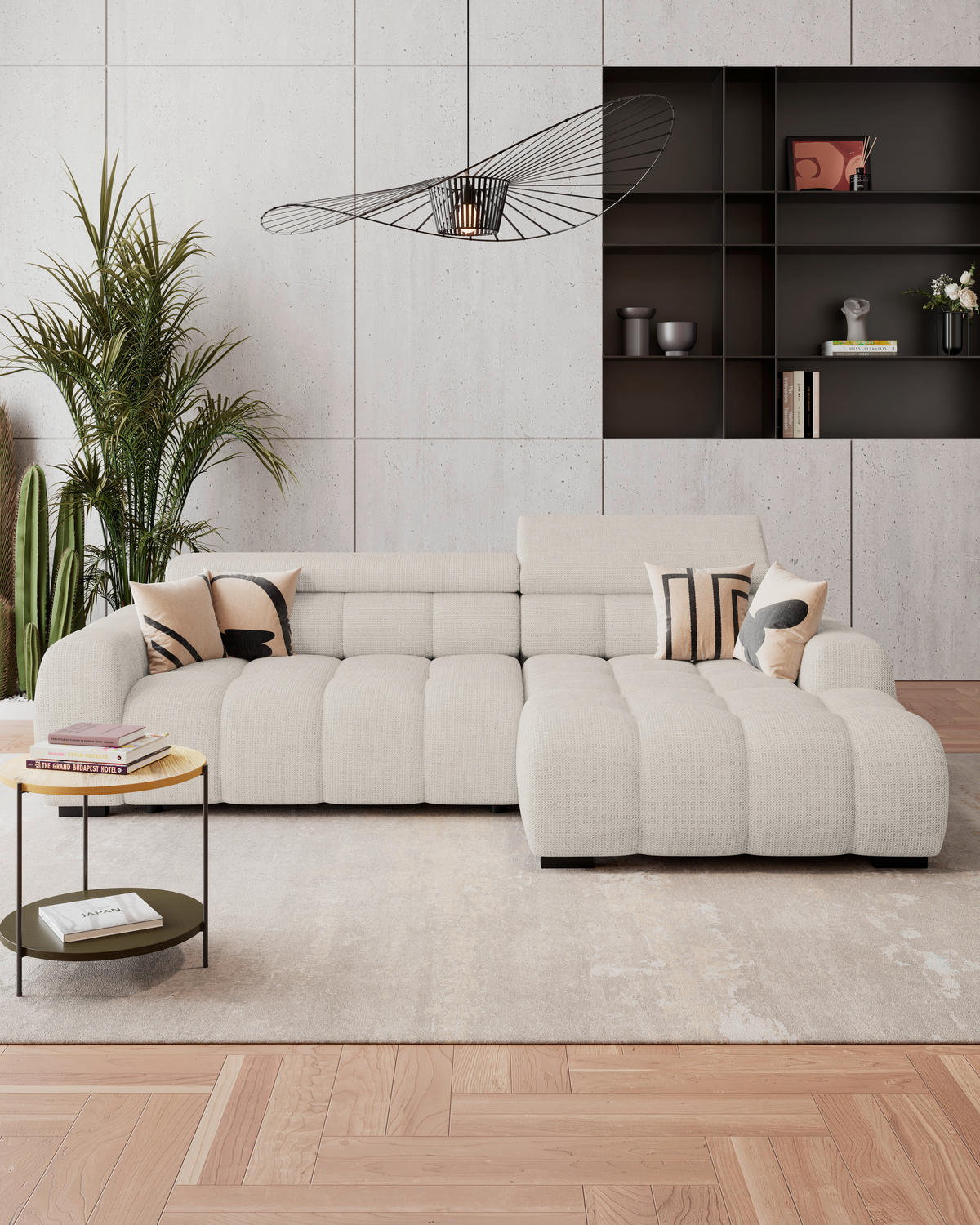 HÖRNSOFFA i vävt tyg cremefärgad  - svart/cremefärgad, Trend, textil/plast (285/168cm) - Livetastic