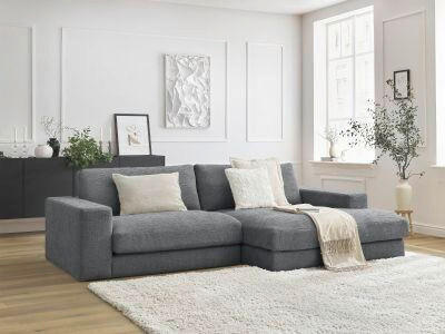 ECKSOFA Ottomane rechts  LEONARD  Dunkelgrau Struktur  - Dunkelgrau/Schwarz, MODERN, Kunststoff/Textil (274/159cm)