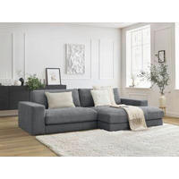 ECKSOFA Ottomane rechts  LEONARD  Dunkelgrau Struktur  - Dunkelgrau/Schwarz, MODERN, Kunststoff/Textil (274/159cm)