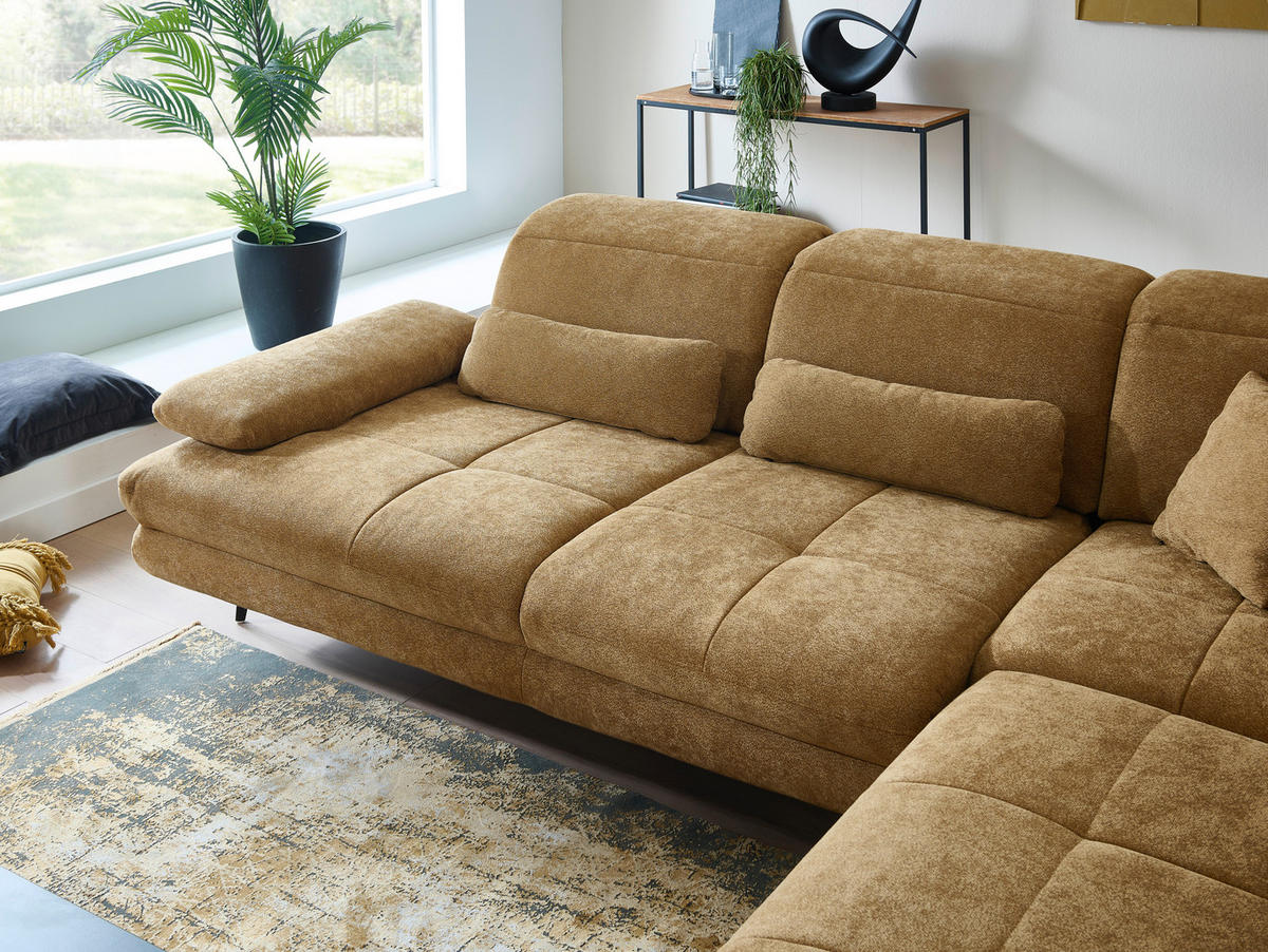 ECKSOFA Beldomo System Dunkelgelb Chenille Rücken echt, Kopfteilverstellung  - Dunkelgelb/Schwarz, Design, Textil/Metall (311/235cm) - Beldomo System