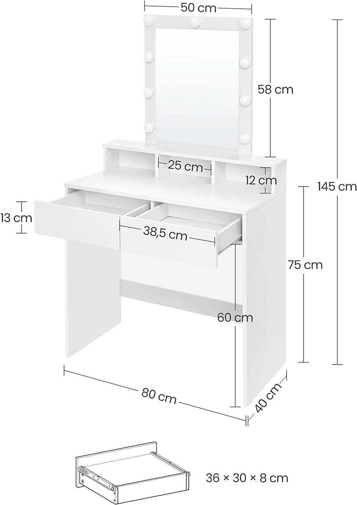SCHMINKTISCH Weiß  - Weiß, Trend, Glas/Holzwerkstoff (80/40/145cm) - Boxxx