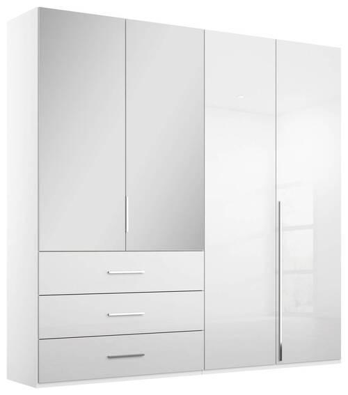 DREHTÜRENSCHRANK 201/223/60 cm 4-türig Weiß, Weiß Hochglanz  - Chromfarben/Weiß Hochglanz, Design, Glas/Holzwerkstoff (201/223/60cm) - home24