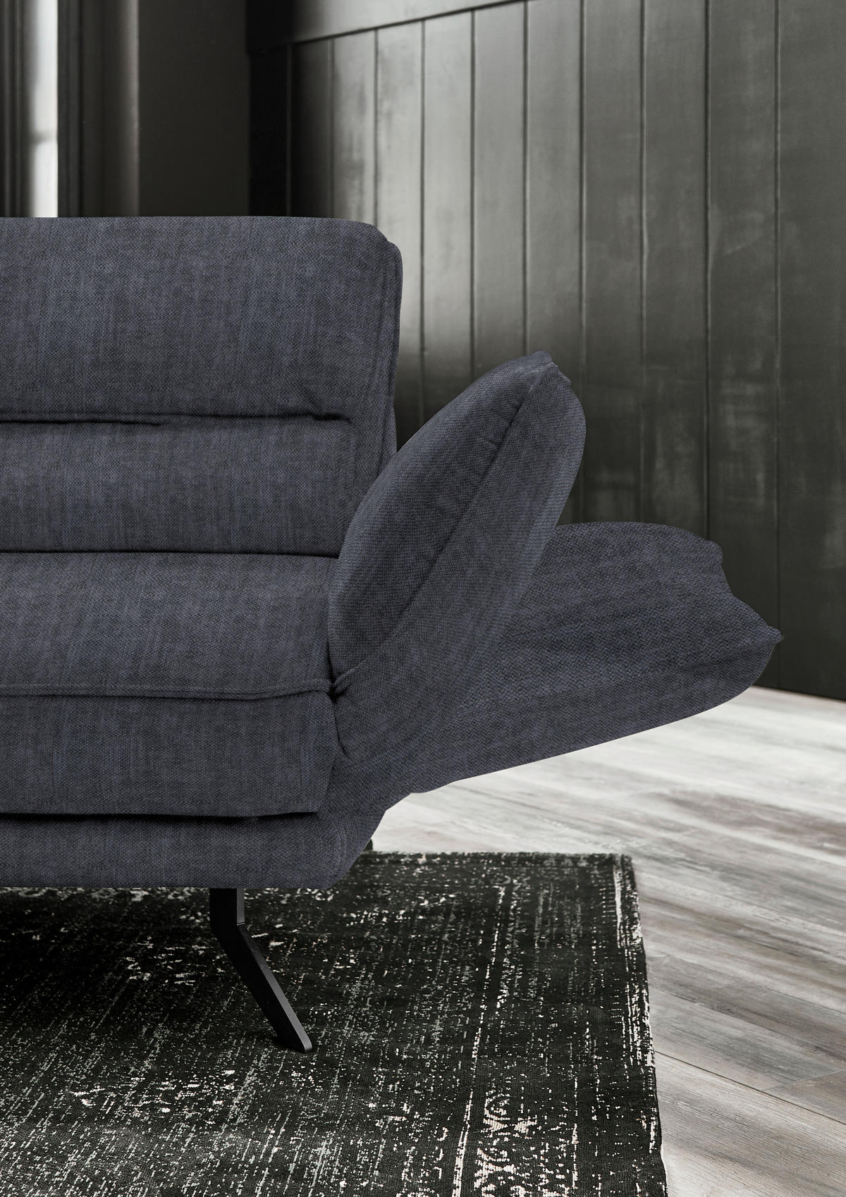 ECKSOFA in Velours Grau  - Schwarz/Grau, Design, Textil/Metall (153/283cm) - Valdera