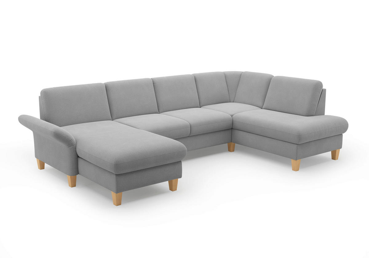 WOHNLANDSCHAFT Grau Flachgewebe  - Eichefarben/Grau, KONVENTIONELL, Holz/Textil (164/314/195cm) - Sit & More