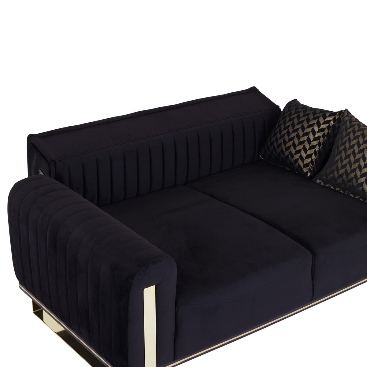 2-SITZER-SOFA Velours Schwarz  - Goldfarben/Schwarz, MODERN, Textil/Metall (180/83/90cm) - Livetastic