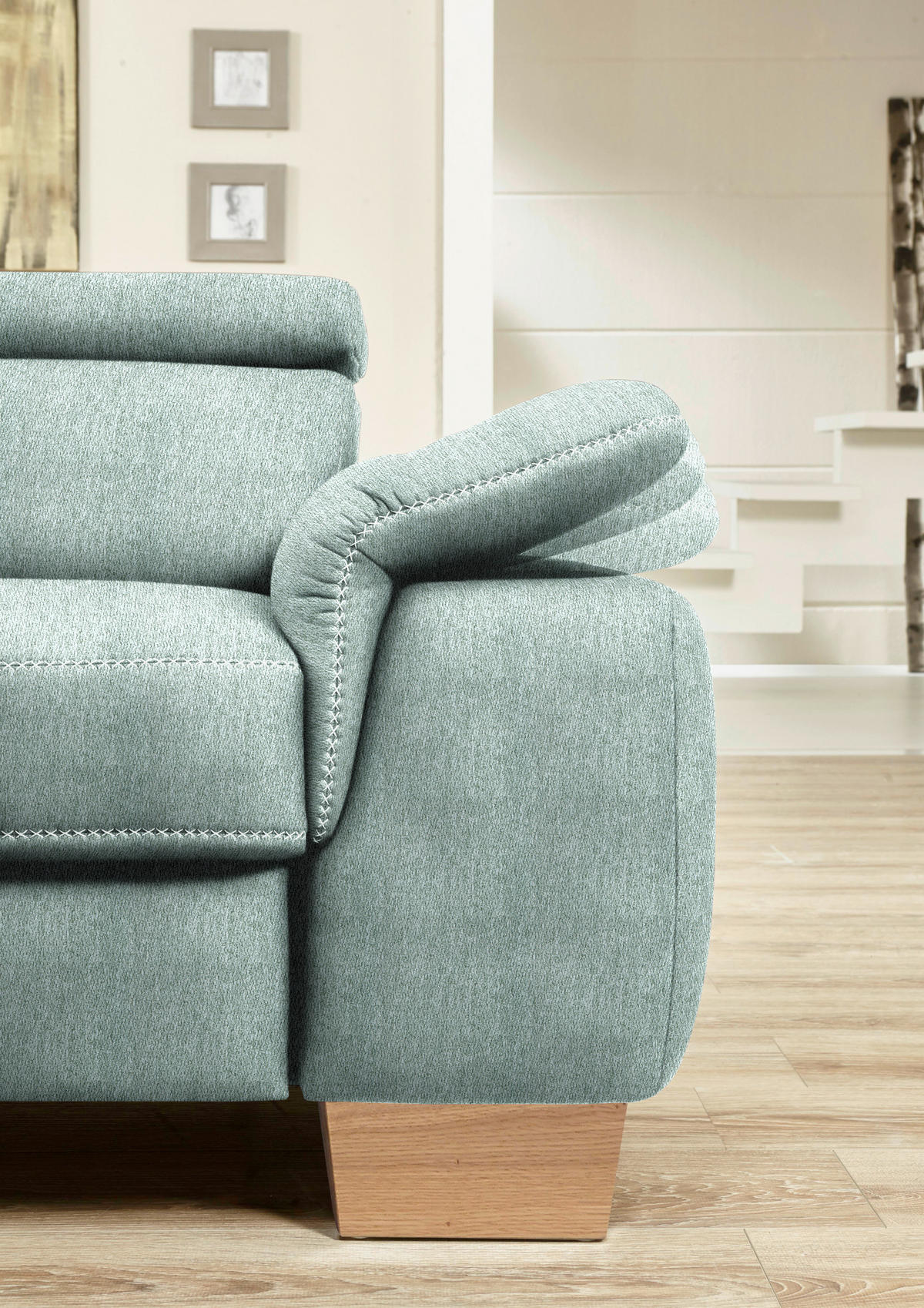ECKSOFA in Mikrofaser Mintgrün  - Eichefarben/Beige, Natur, Holz/Textil (273/226cm) - Beldomo System