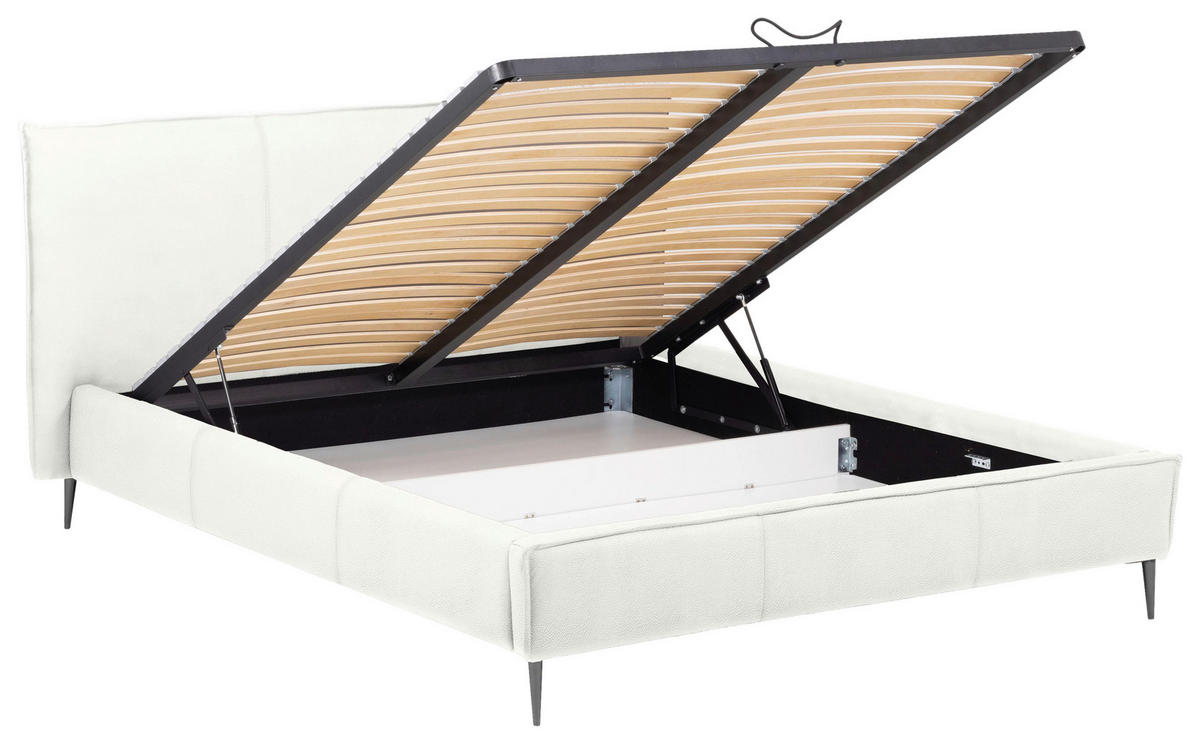 POLSTERBETT 160/200 cm,  in Weiß, gepolstertes Kopfteil, Lattenrost, Bettkasten,  - Schwarzchrom/Weiß, KONVENTIONELL, Leder/Holz (160/200cm) - Esposa