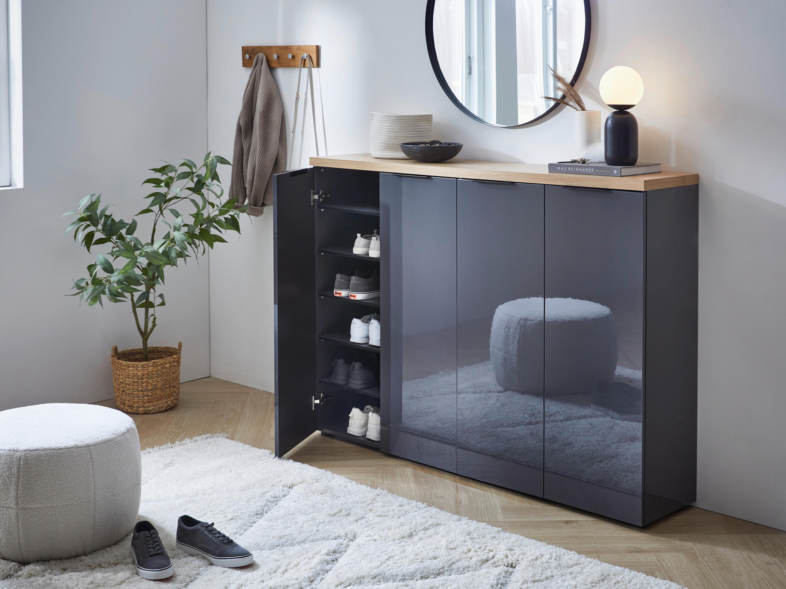 SCHUHSCHRANK Anthrazit, Eichefarben - Eichefarben/Anthrazit, Design, Holzwerkstoff/Kunststoff (160/115/34cm) - Xora