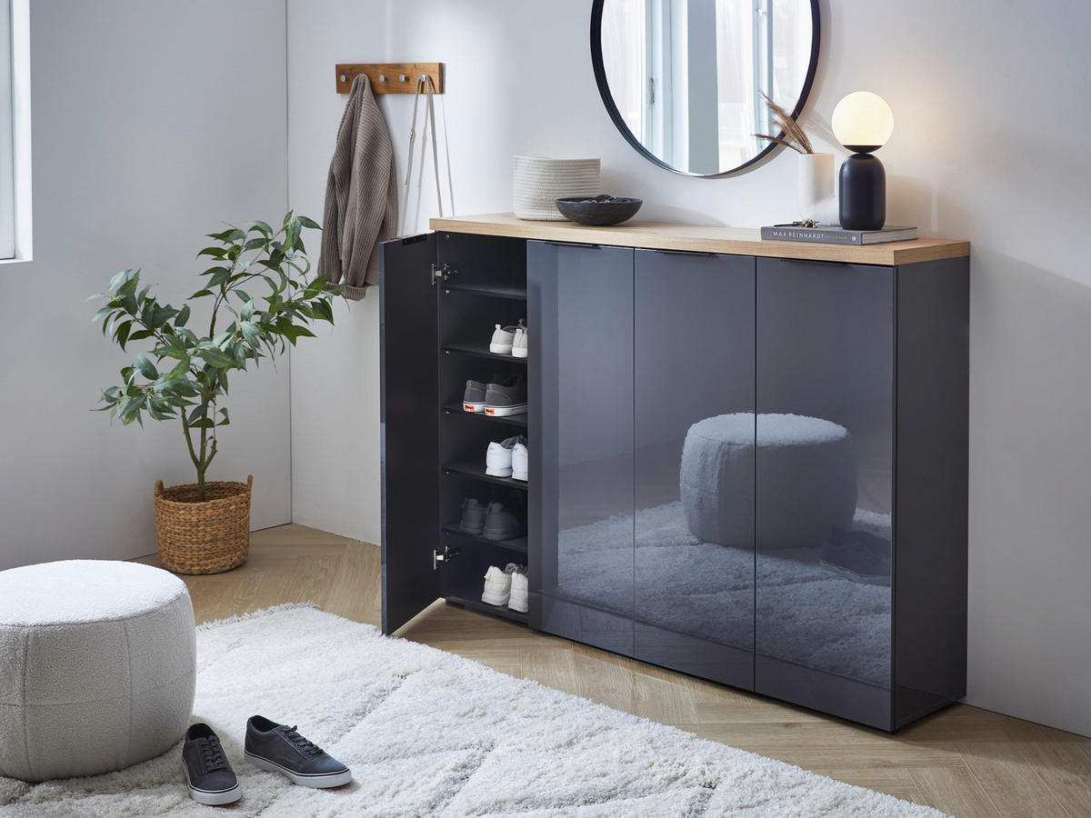 SKOSKÅP  i 160/115/34 cm  - svart/antracit, Design, metall/trämaterial (160/115/34cm) - Xora