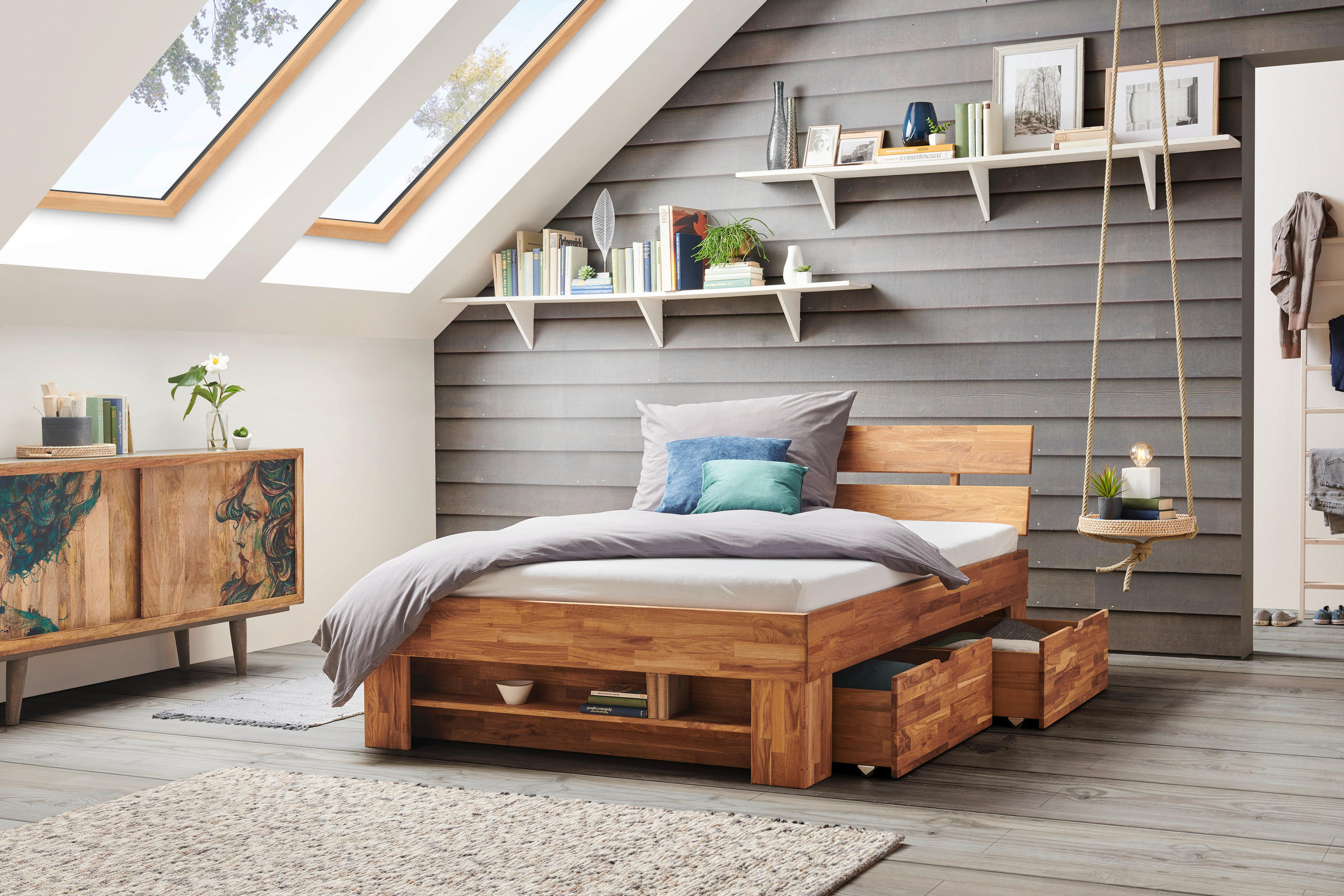 POSTELJA 140 cm x 200 cm , les divji hrast - divji hrast, Natur, les (140/200cm) - Carryhome