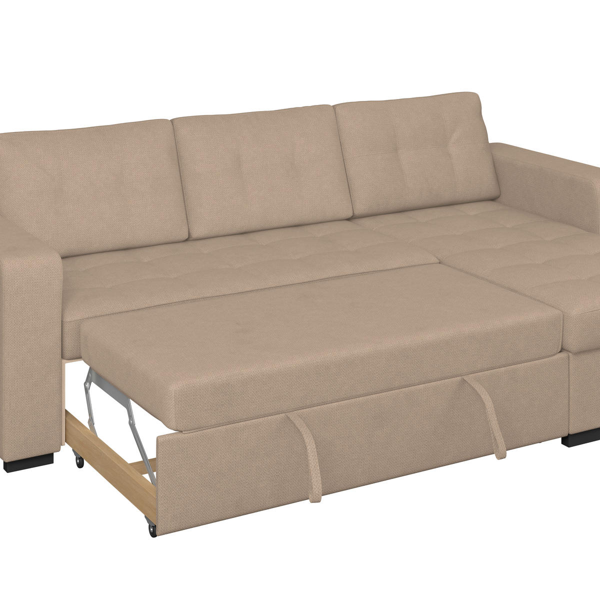 ECKSOFA TURIN Beige Mikrofaser, Struktur Rückenkissen, Bettkasten  - Beige/Schwarz, Trend, Textil/Metall (239/160cm) - MID.YOU