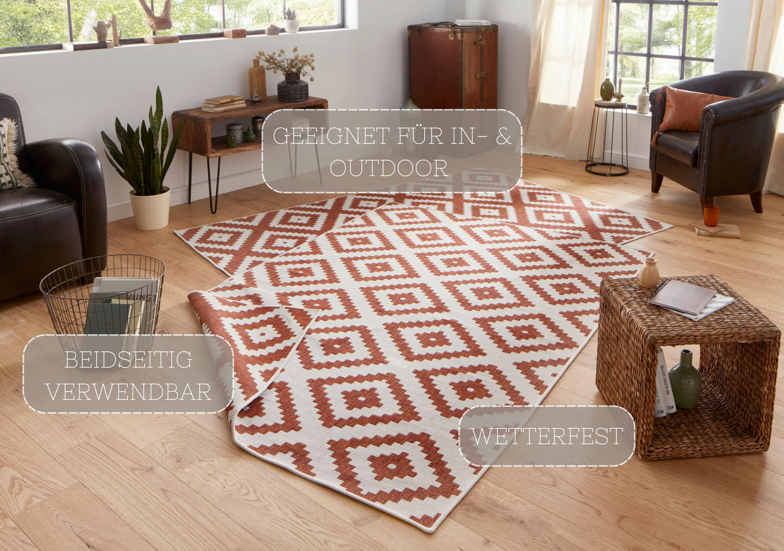 OUTDOORTEPPICH 80/150 cm Twin Creme, Terracotta  - Terracotta/Creme, Basics, Kunststoff (80/150cm)