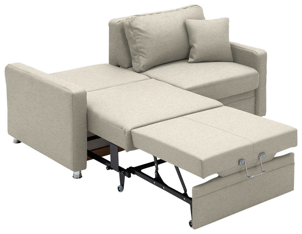 SCHLAFSOFA  in Chenille Naturfarben  - Chromfarben/Naturfarben, KONVENTIONELL, Textil/Metall (186/90/100cm) - Beldomo Style