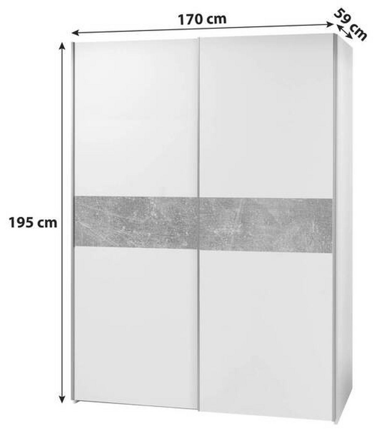 SCHWEBETÜRENSCHRANK 170/195/59 cm 2-türig Grau, Weiß  - Eichefarben/Silberfarben, MODERN, Holzwerkstoff (170/195/59cm) - P & B
