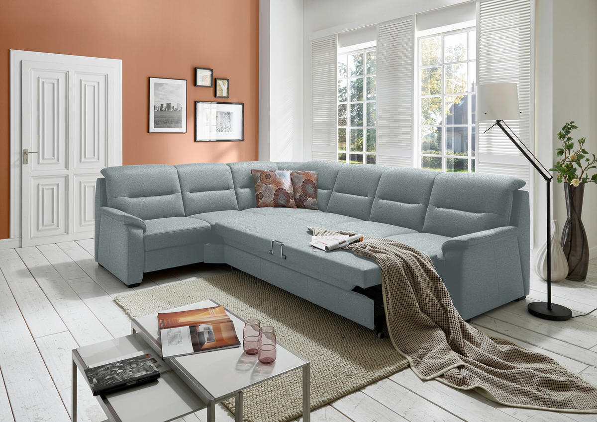 ECKSOFA in Mikrofaser Hellblau  - Schwarz/Hellblau, Konventionell, Holz/Textil (245/303cm) - Beldomo Comfort