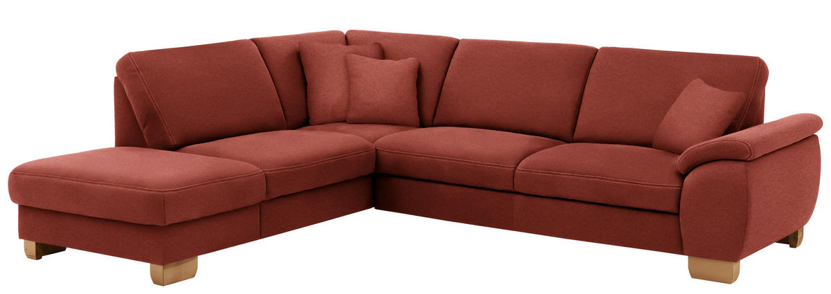 ECKSOFA in Mikrofaser Rot  - Wildeiche/Beige, Konventionell, Holz/Textil (236/286cm) - Voleo