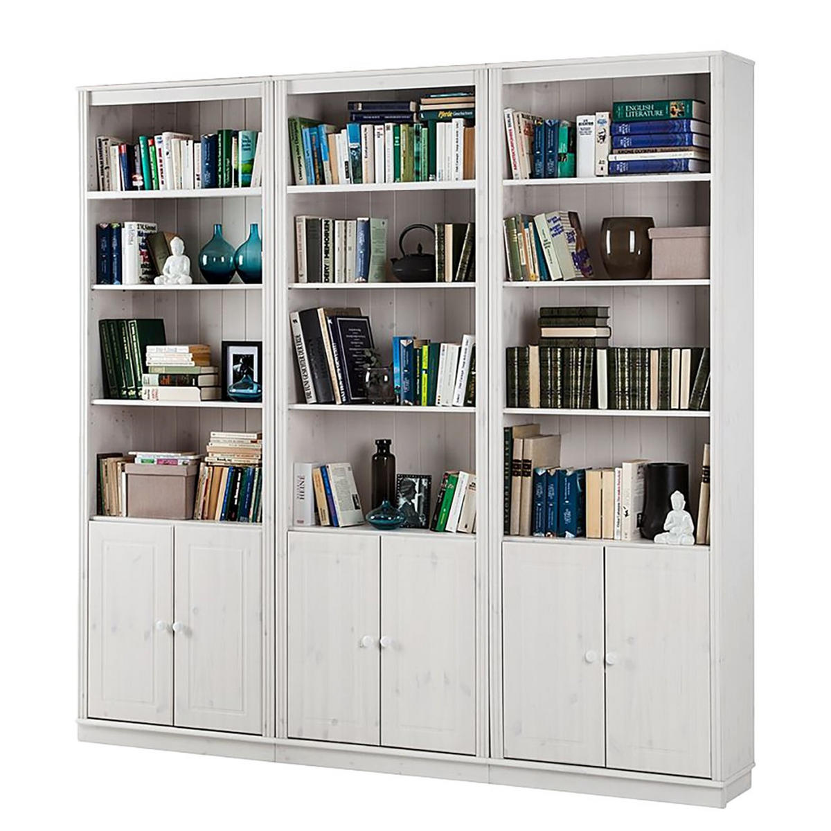 KNIHOVNA, bílá, barvy borovice, borovice, 223/222/34 cm - barvy borovice/bílá, Design, dřevo (223/222/34cm) - MID.YOU