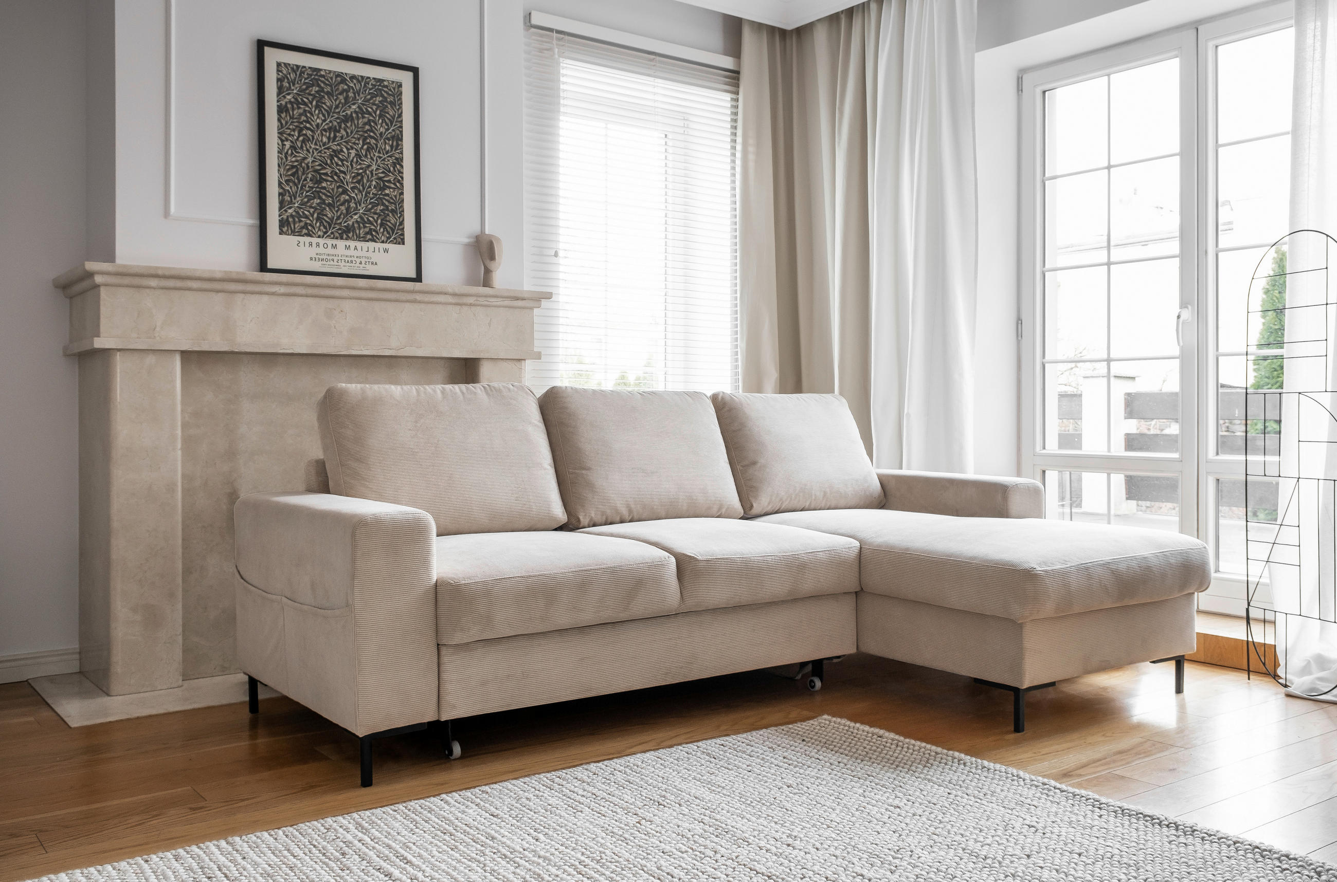 ECKSOFA Beige Cord  - Beige/Schwarz, Design, Textil/Metall (236/148cm) - MID.YOU