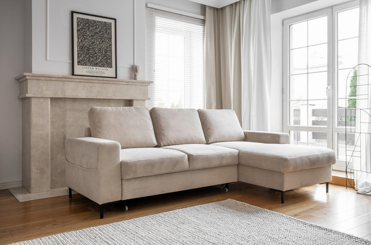 ECKSOFA in Cord Beige  236/148 cm  - Beige/Schwarz, Design, Textil/Metall (236/148cm) - MID.YOU