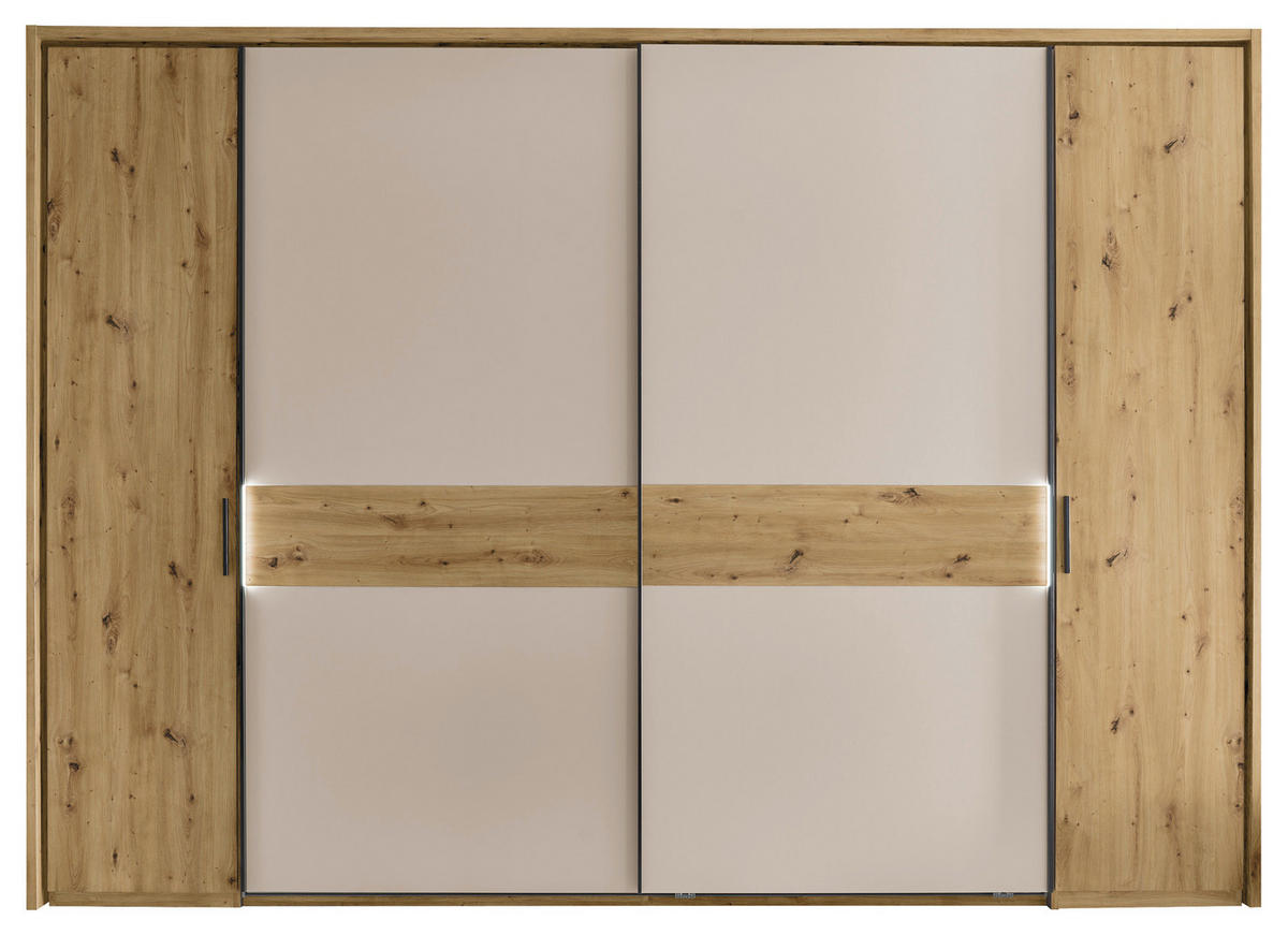 KOMBISCHRANK 312/225/61 cm 4-türig  - Kaschmir/Schwarz, Design, Holzwerkstoff/Metall (312/225/61cm) - Xora