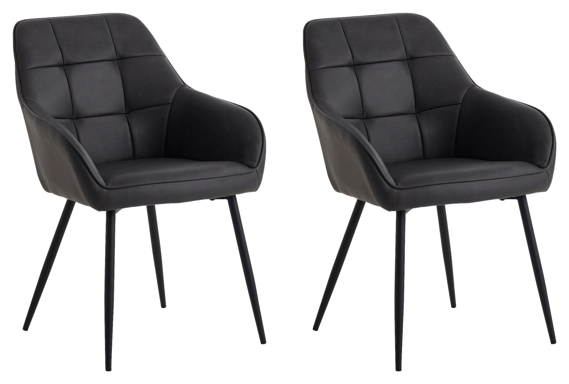 ARMLEHNSTUHL-SET 2 Stück gepolsterte Armlehnen Lederlook  - Dunkelgrau/Schwarz, MODERN, Textil/Metall (58/84/59,5cm) - Livetastic